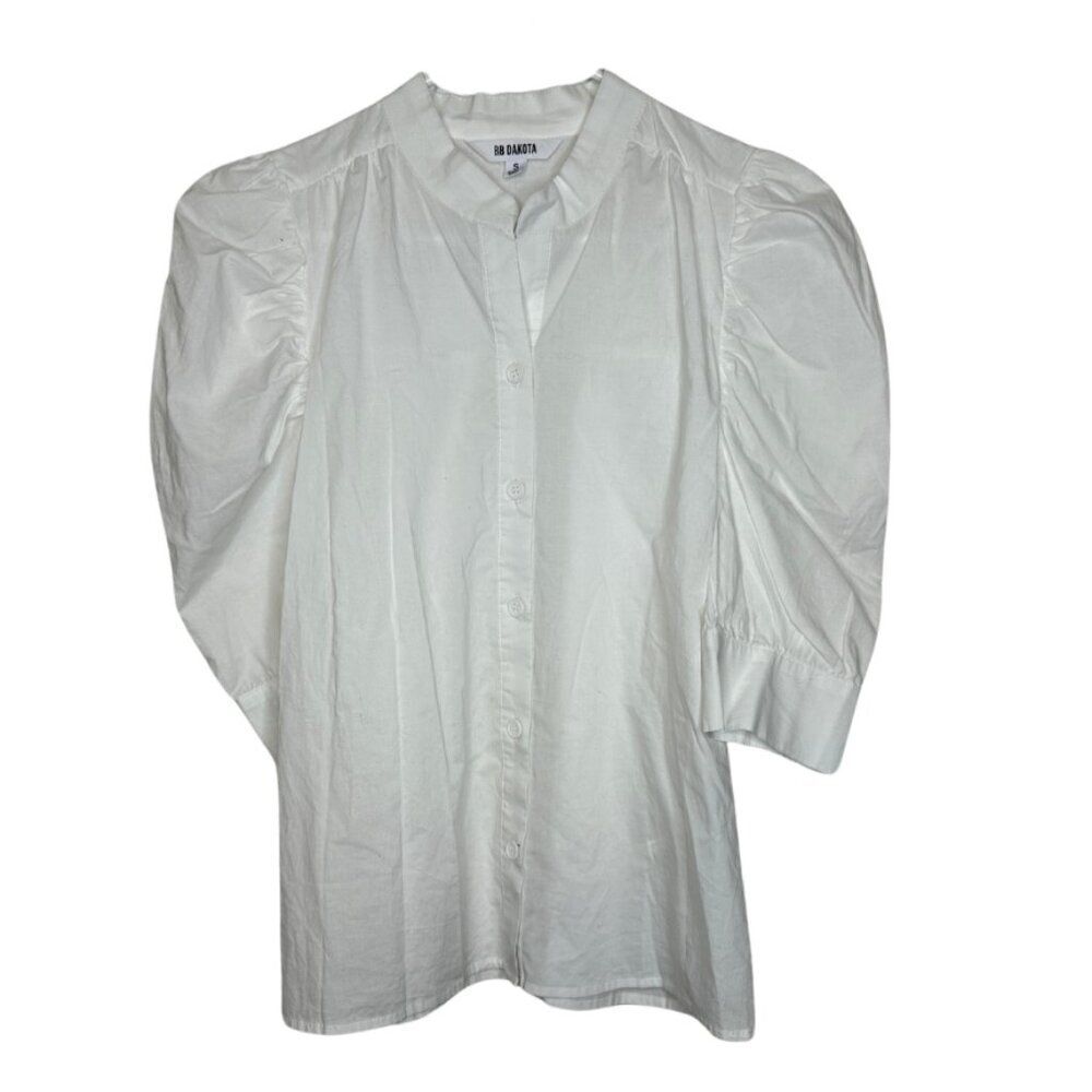 BB Dakota White Blouse | Women's Size Small Button Down Puffy Sleeve